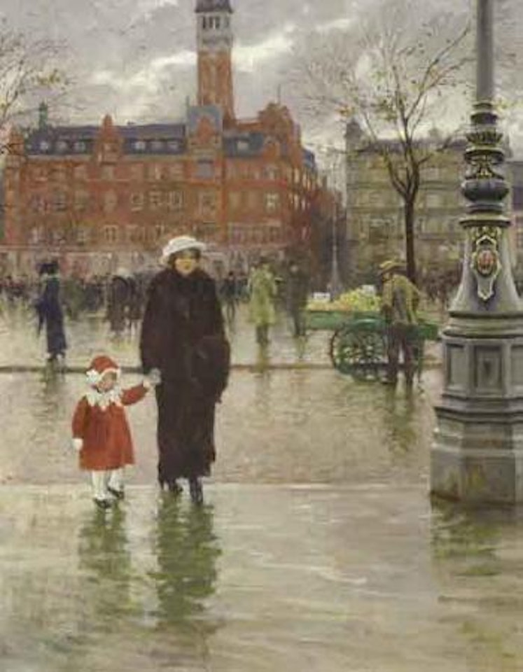 Mother and child in front of the Hotel Bristol in Copenhagen by Paul Fischer