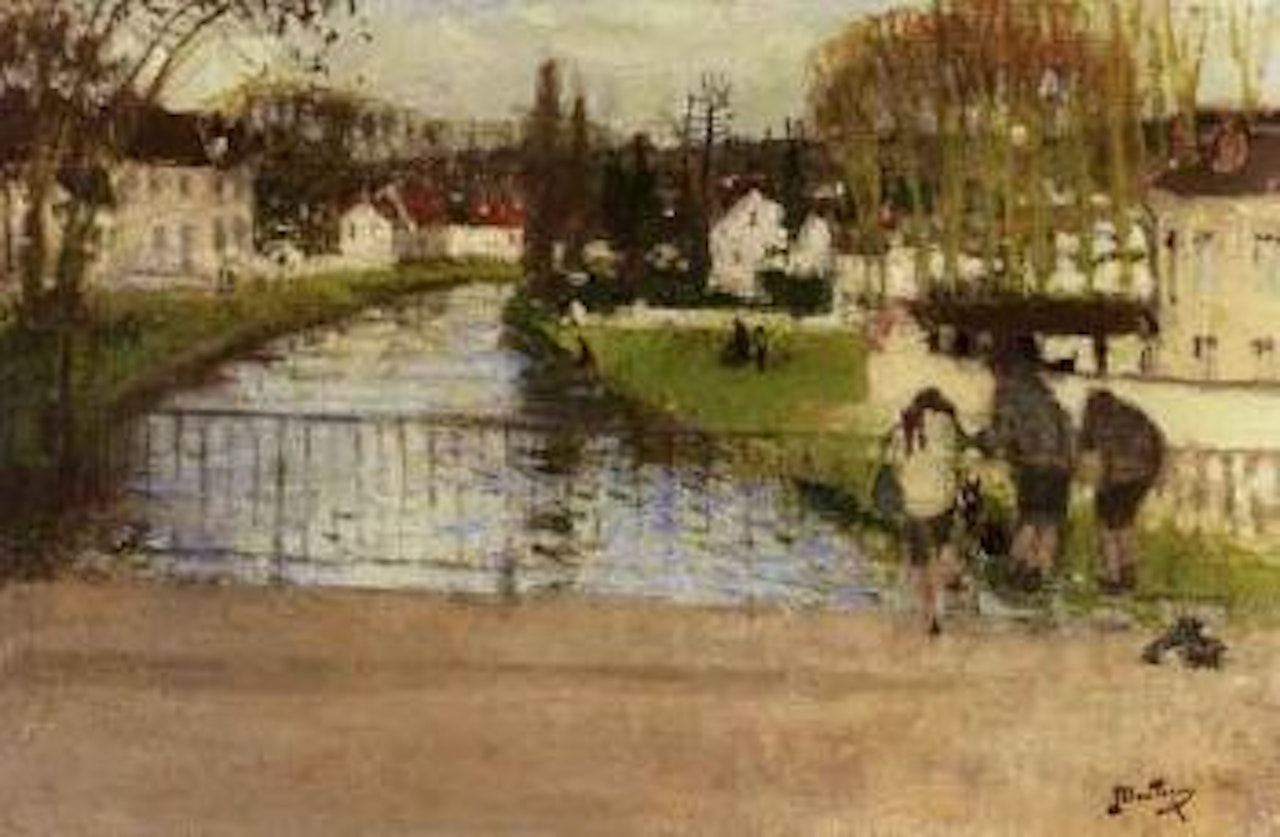 Sur le pont de Moret sur Loing by Pierre Eugène Montezin