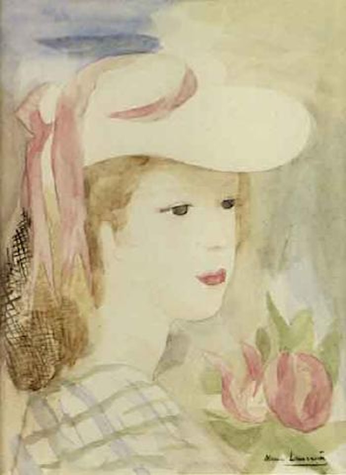 Jeune femme au chapeau et a la rose by Marie Laurencin
