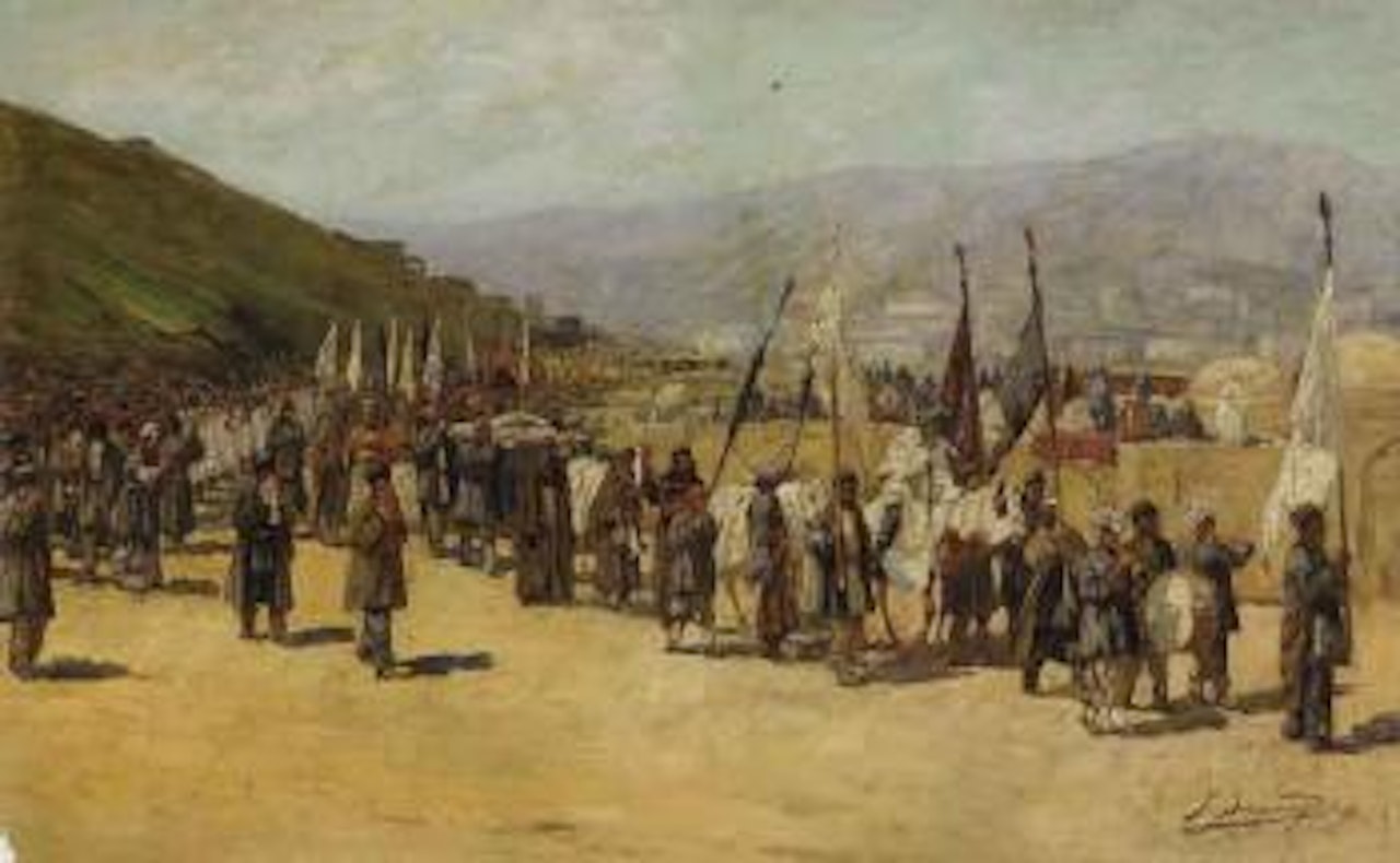 Procession in a desert landscape by Richard Karlovich Zommer