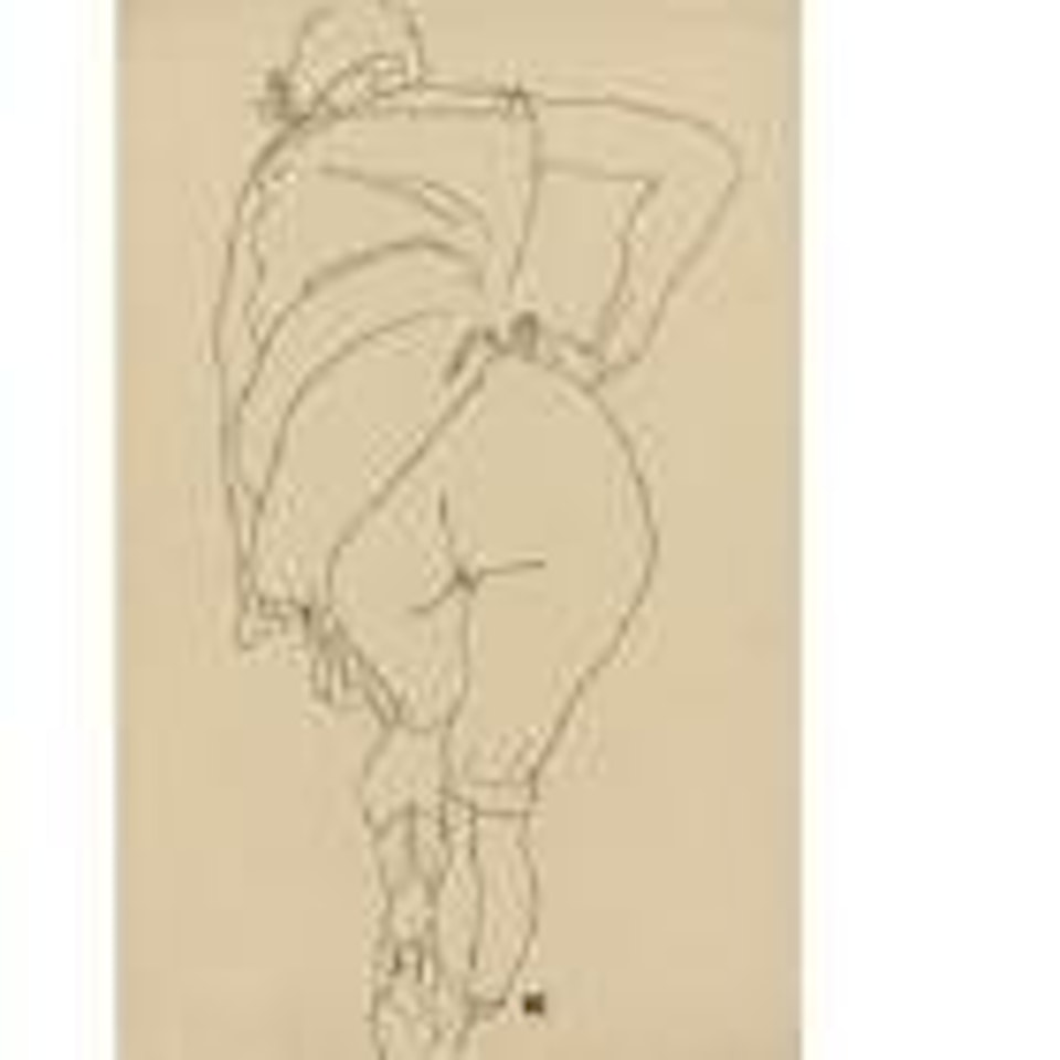 Semi-nude, back view by Egon Schiele