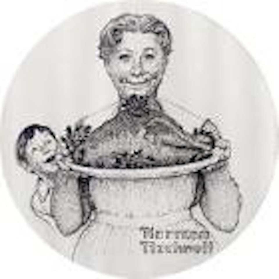 Mother holding a platter with turkey by Norman Rockwell