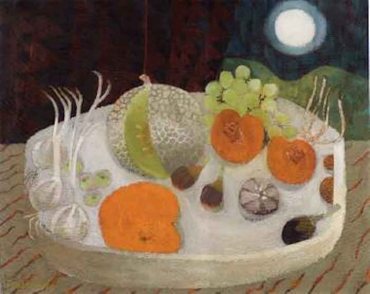 Still life of fruit on a table by Mary Fedden
