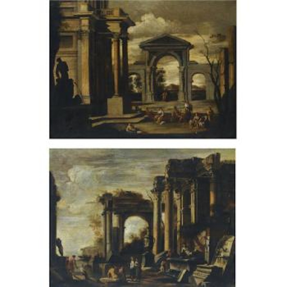 Architectural cappriccios with figures resting by Viviano Codazzi