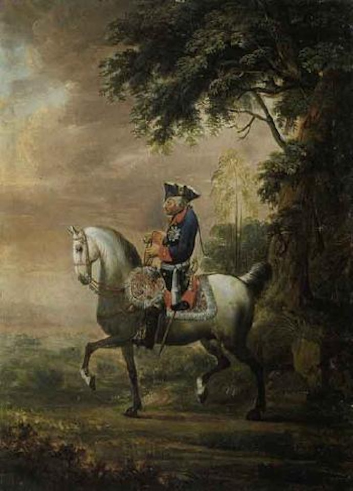 King Friedrich II from Prussia on horseback by German School