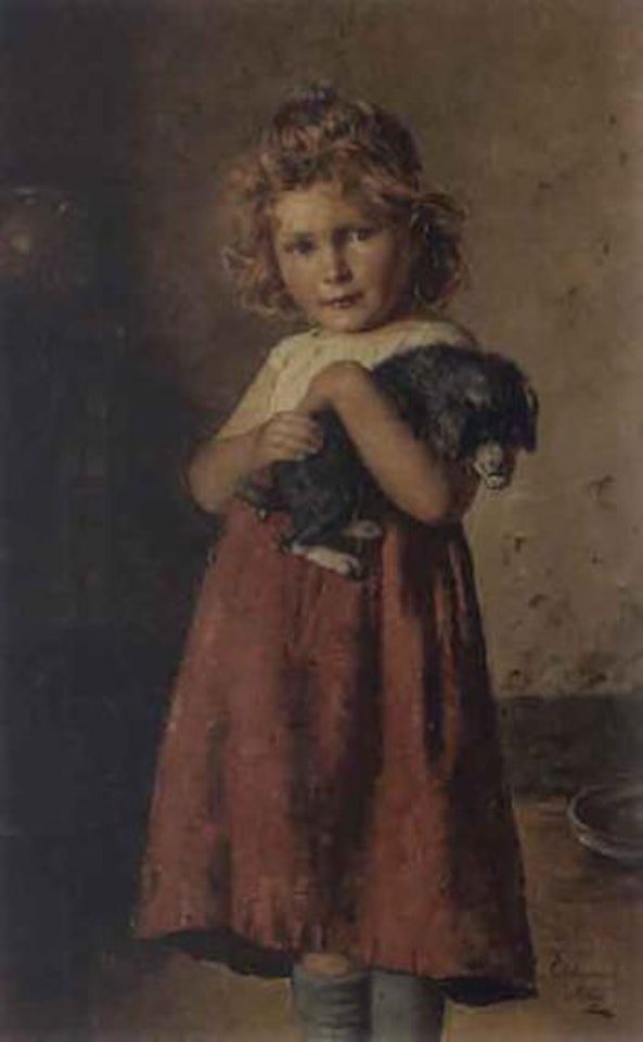 Her favourite puppy. His pet canary by Edmund Adler