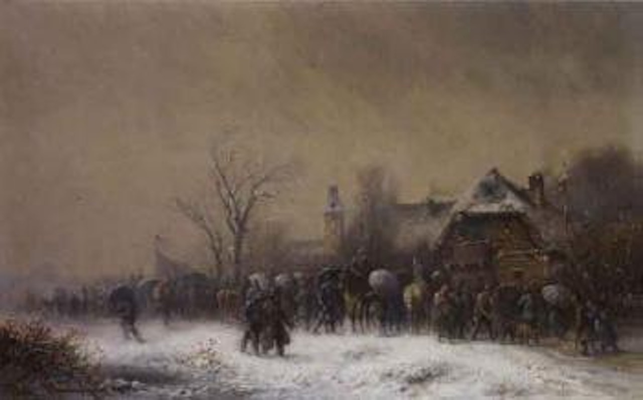 Winter scene with figures by Anton Doll