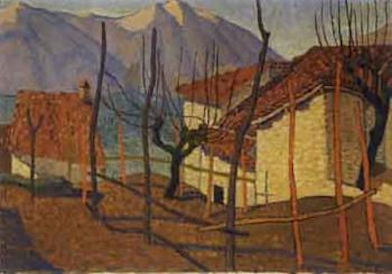 Mountain village with red tiled roofs by Louis Vonlanthen