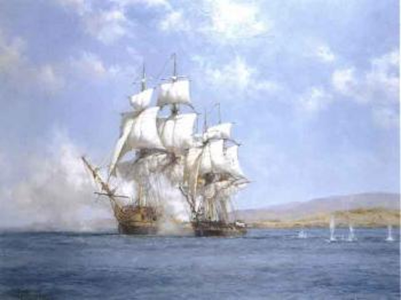 The gallant Speedy in a close encounter by Montague Dawson
