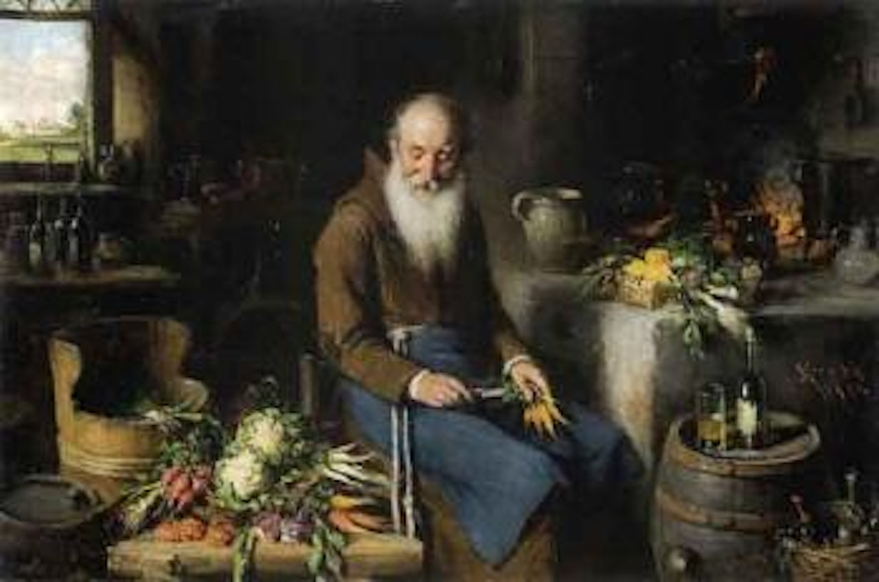 Franciscan monk in kitchen by Hermann Kern