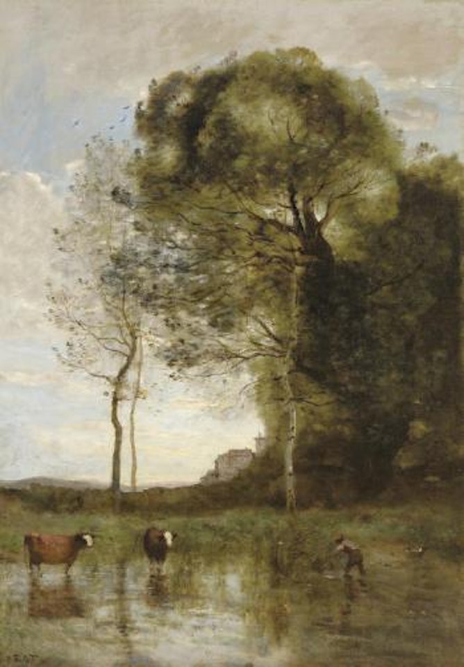 Bords d'Etang aux deux vaches, souvenir d'Italie by Jean Baptiste Camille Corot