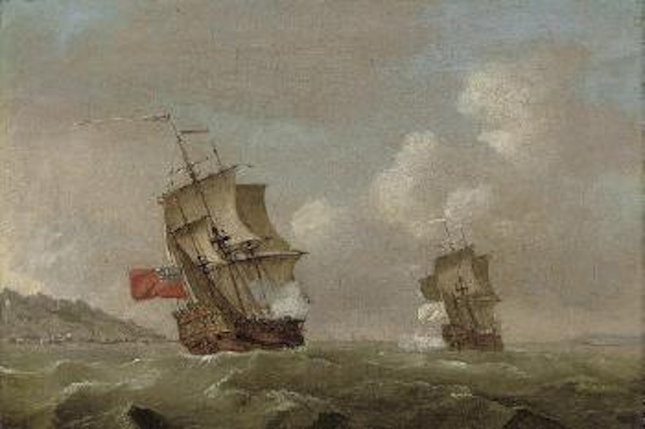 An English warship pursuing a Frenchman up the coast by Francis Swaine