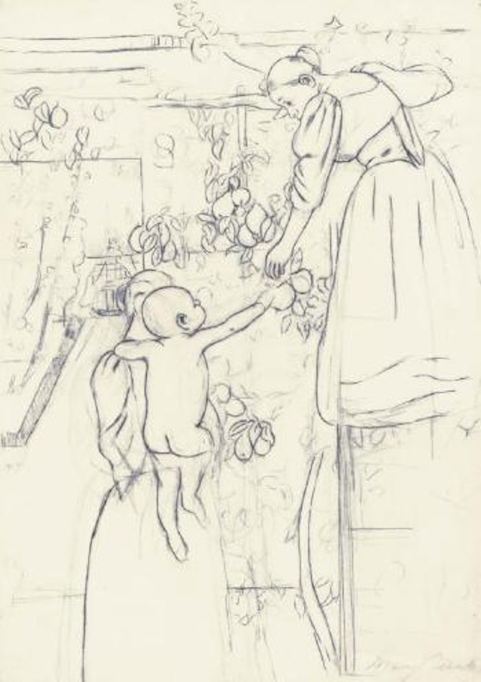 Gathering Fruit: preparatory drawing (see B. 157; B. CR 822) by Mary Cassatt