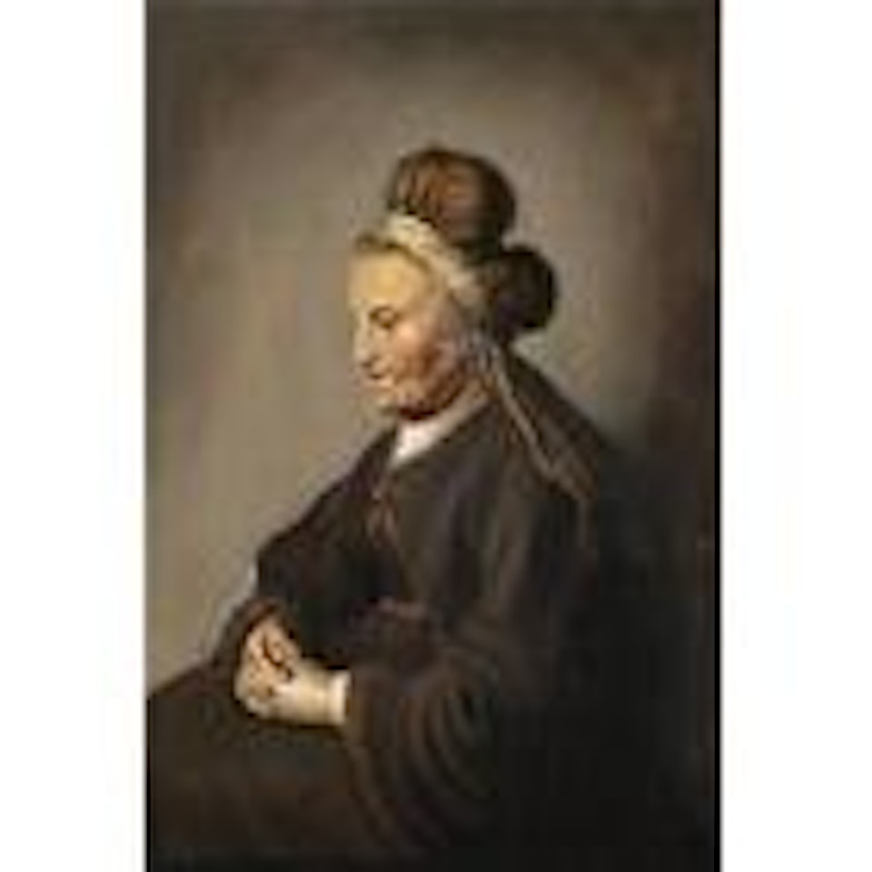 Portrait of a seated lady, three-quarter-length, wearing a brown cloak and a fur headdress, probably Rembrandt's mother by Attributed to Rembrandt Harmensz van Rijn