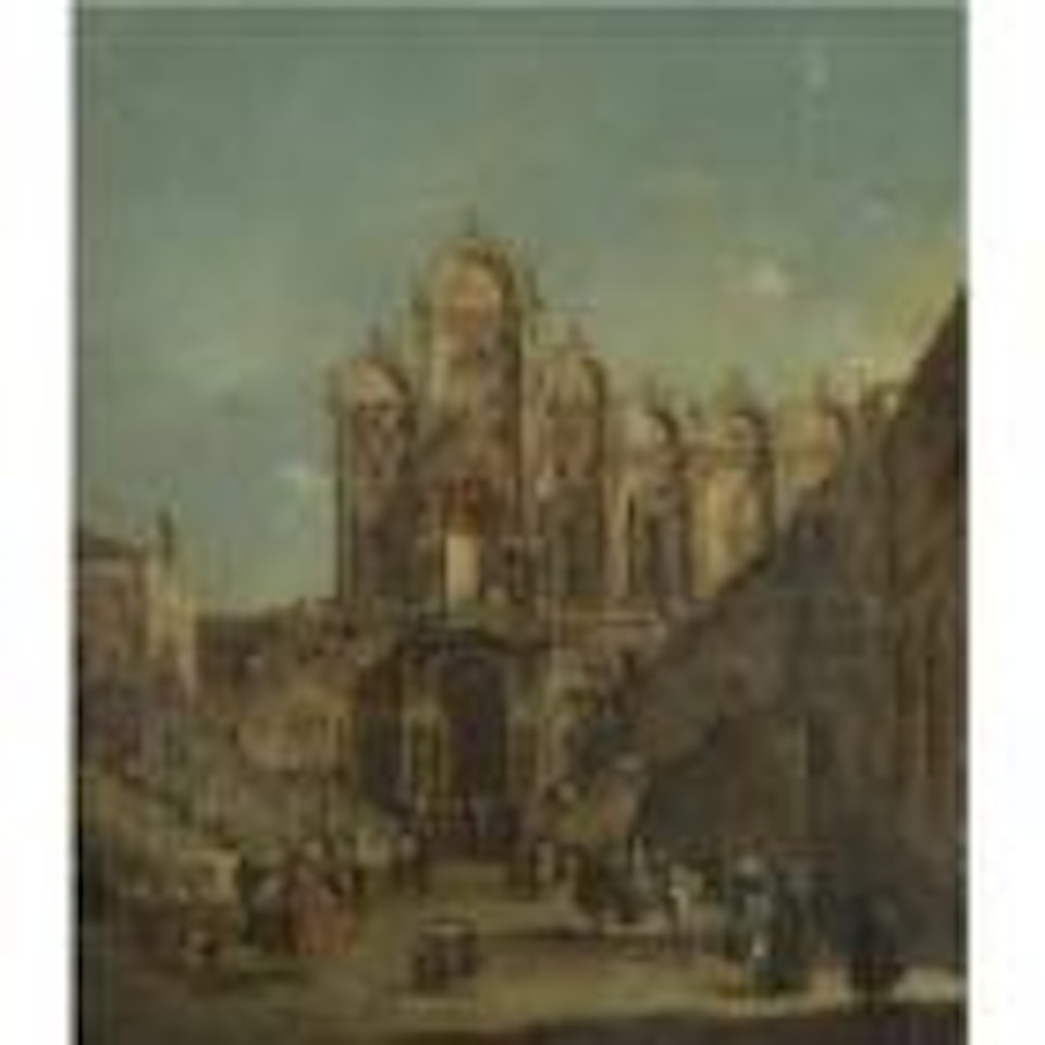 Venice, a view of the Campo San Zanipolo with the loggia temporarily erected outside the Scuola di San Marco for the benediction of Pope Pius VI on the 19th May 1782 by Francesco Guardi