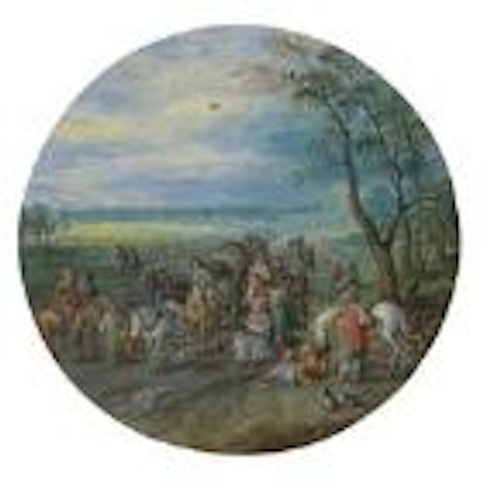 A landscape with travelers on a road passing a small copse by Jan Brueghel the Younger