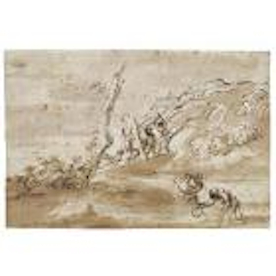 A landscape with fishermen by Pier Francesco Mola