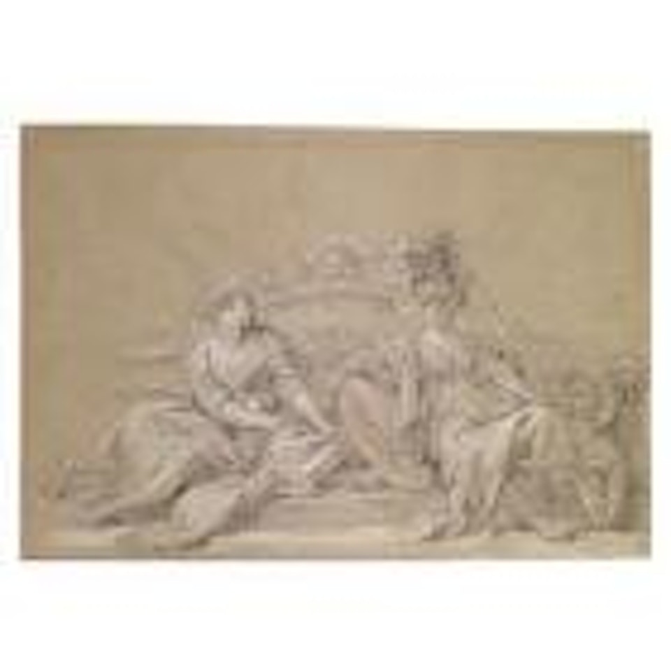 A decorative design with Minerva and History attended by putti by Francois Boucher