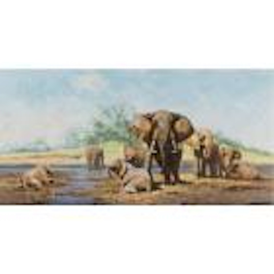 A Heard of Elephants at the Watering Hole by David Shepherd