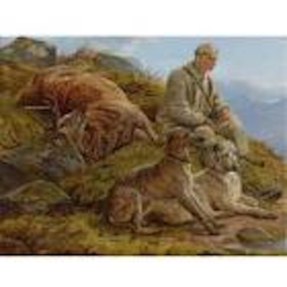 Gillie and Deerhounds at the End of the Day in the Scottish Highlands by Richard Ansdell