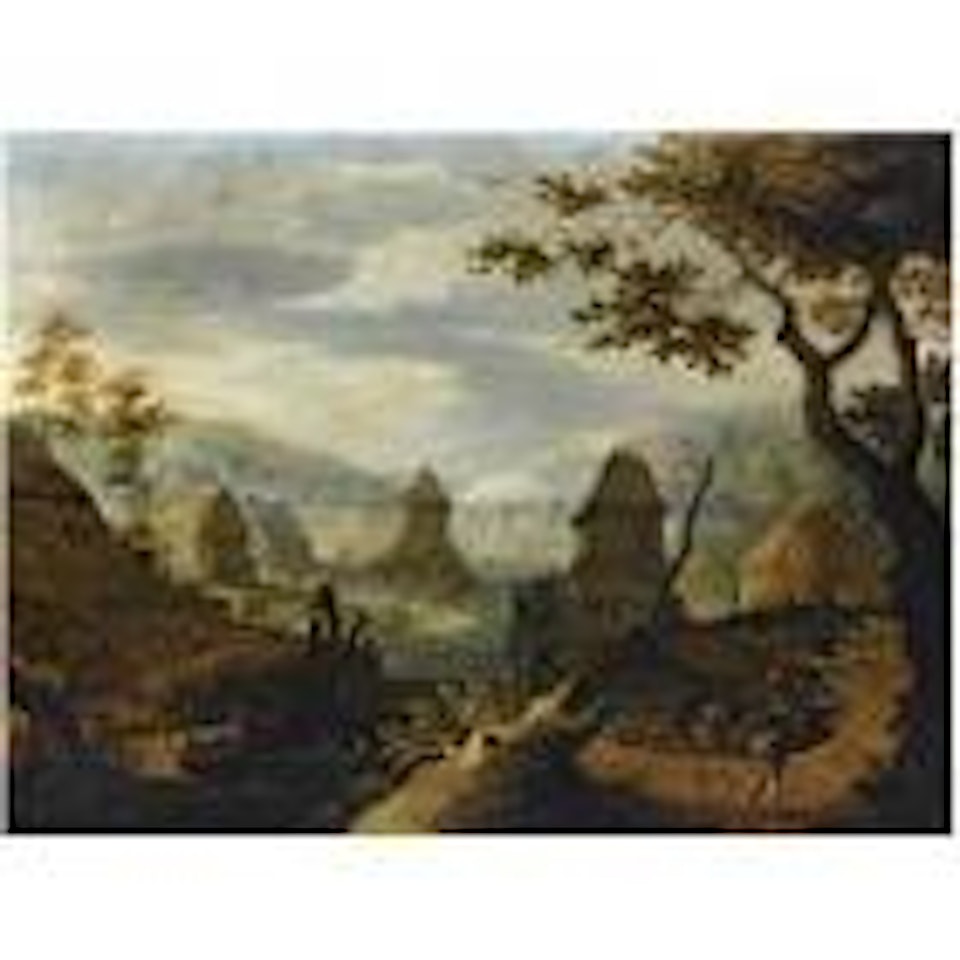 The River Landscape with a Village in Schwalbach with Travellers to the Right by Anton Mirou