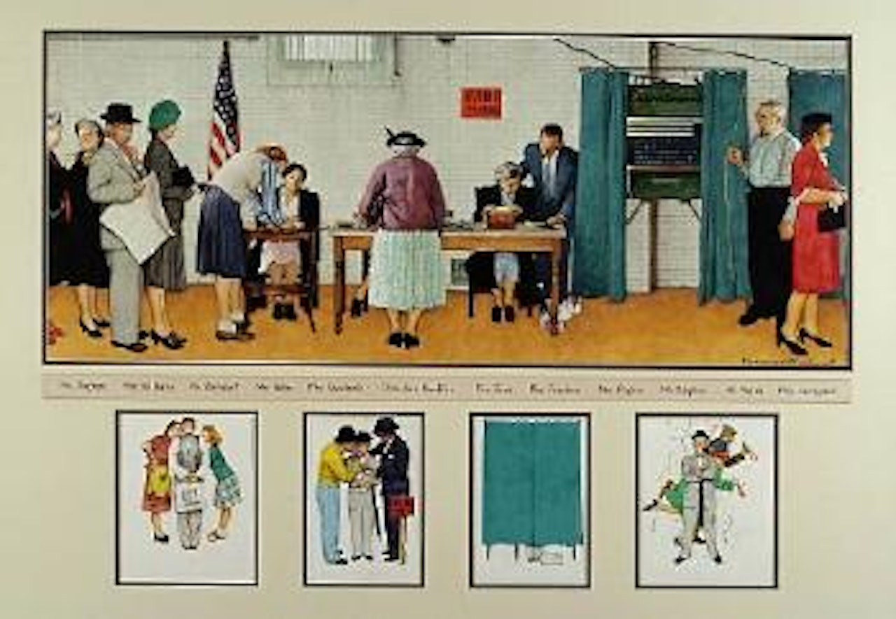 Election Day; Now, Dad, You Listen to Us; Have a Cigar, Junius. Now...; Wimple Alone with his Conscience; Hurray! My Man Won! by Norman Rockwell
