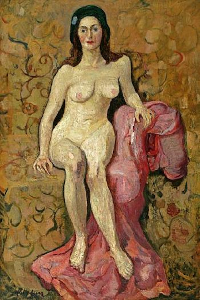 Portrait of a Nude Woman with a Pink Shawl by Hayley Lever