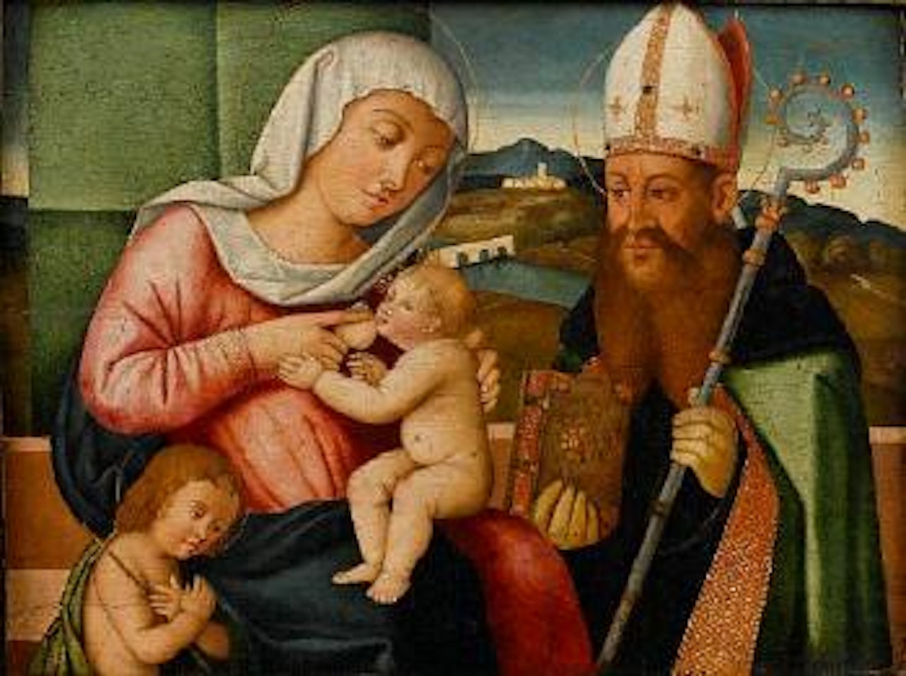 The Virgin and Christ child, with the Infant Saint John the Baptist and Saint Augustine in a landscape by Venetian School