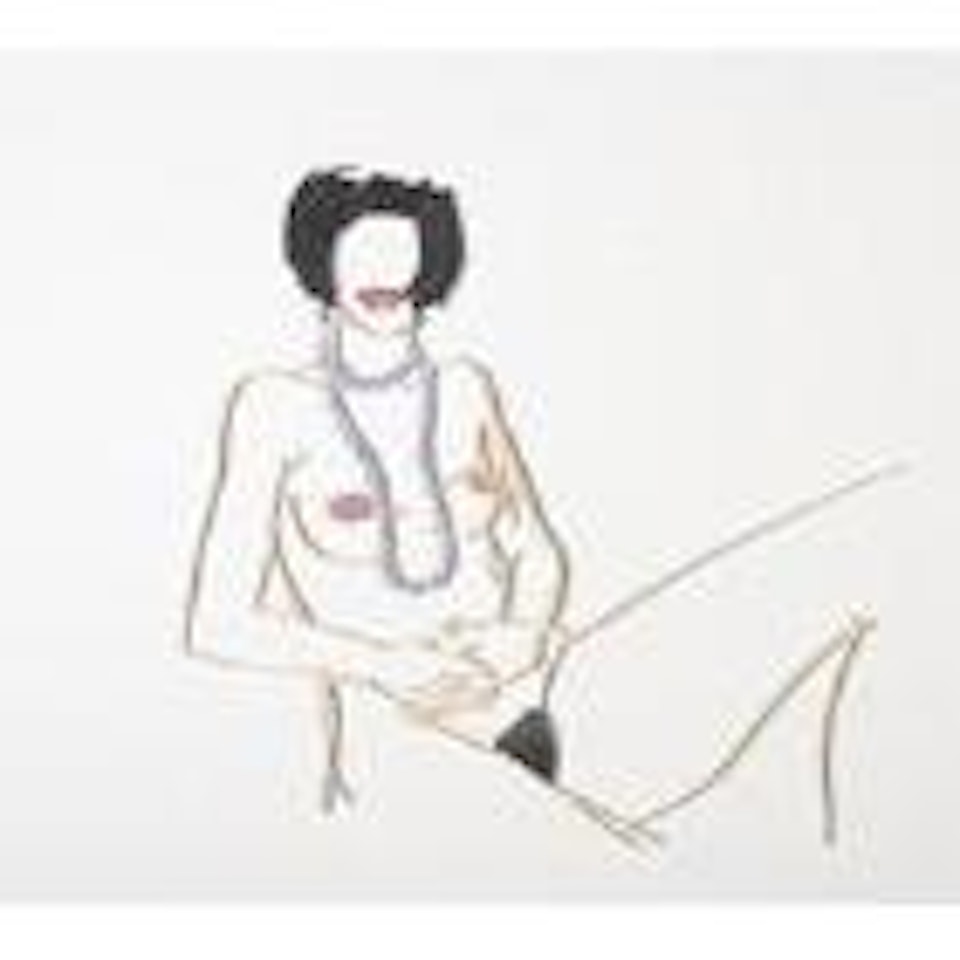 Steel drawing edition/Monica with necklace, hands folded by Tom Wesselmann