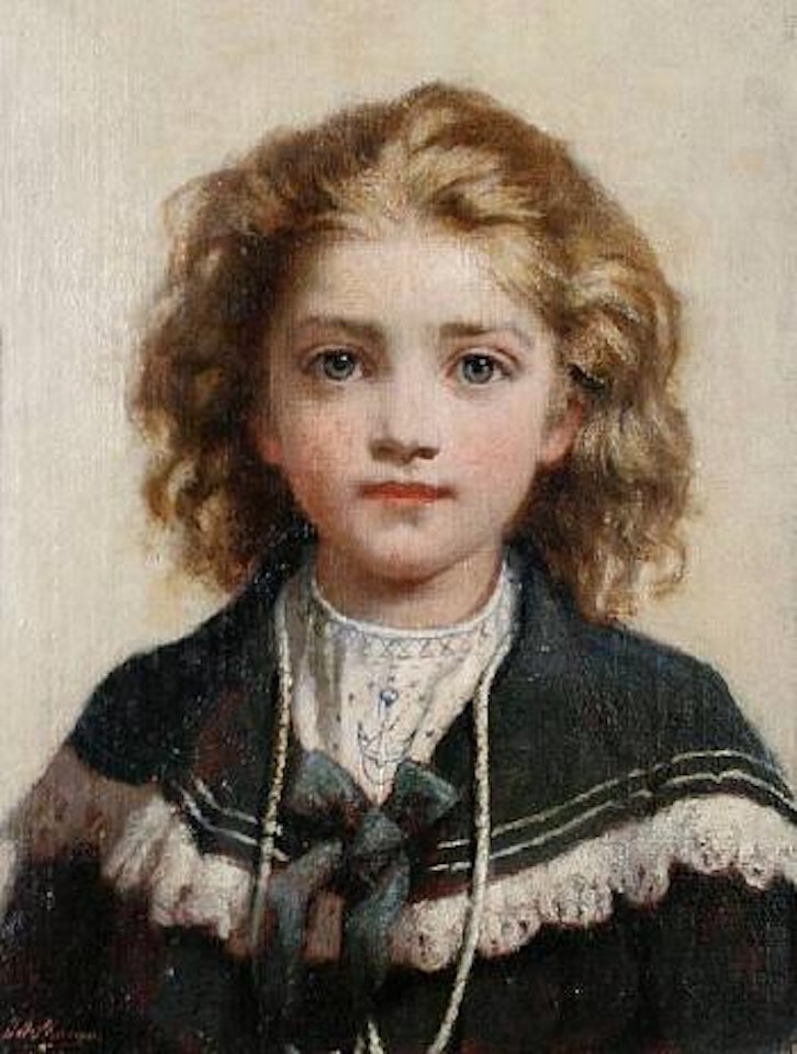 Portrait of a young boy in a sailor suit. Portrait of a young girl wearing a red dress and head band by James Jebusa Shannon