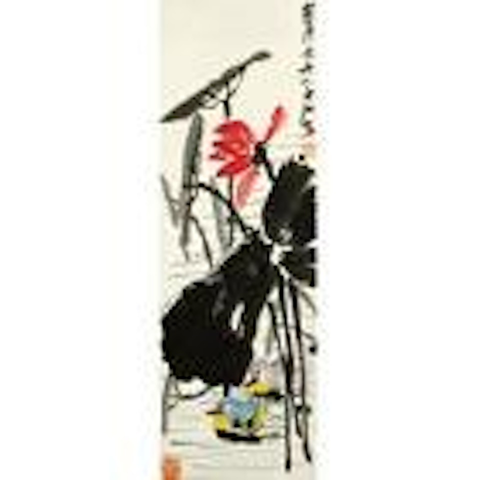 Red Lotus and Mandarin Ducks by Qi Baishi
