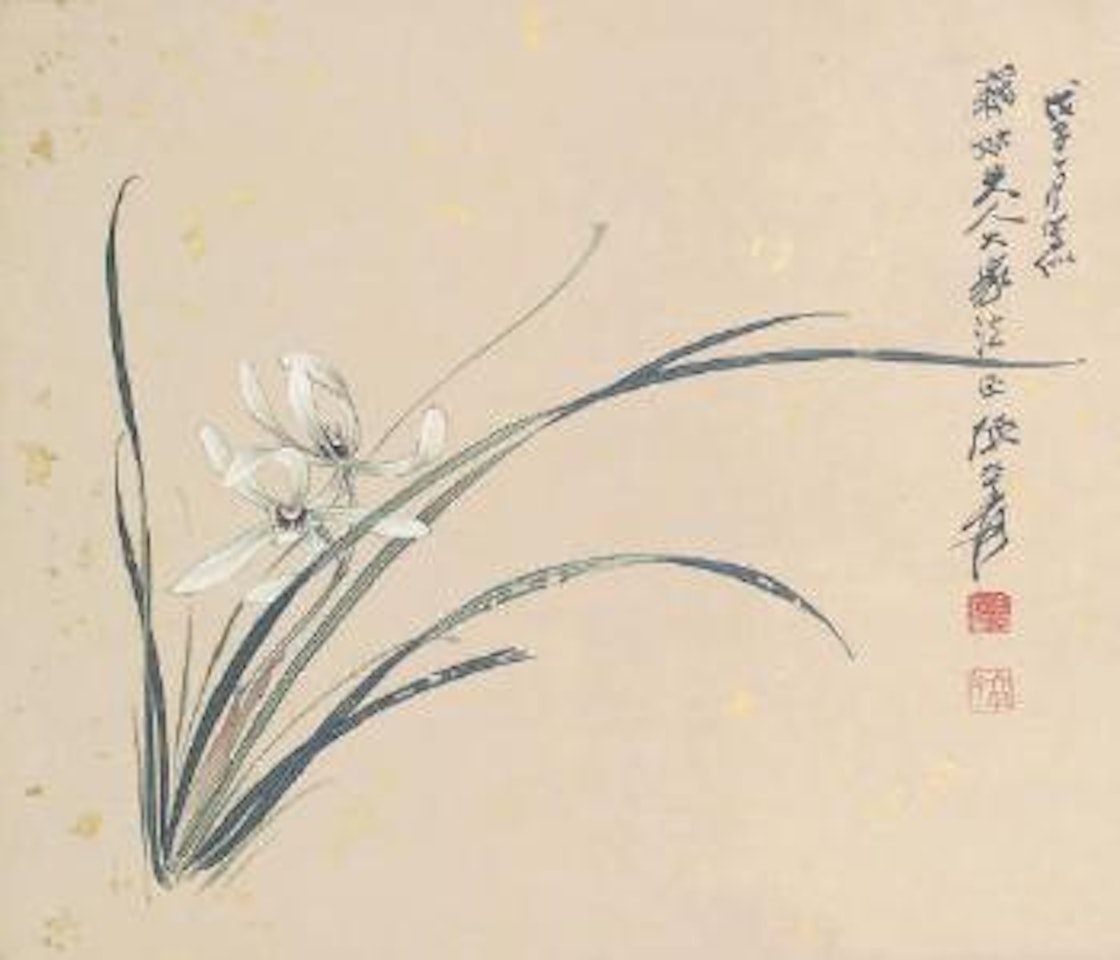 Flowering orchid stem by Zhang Daqian