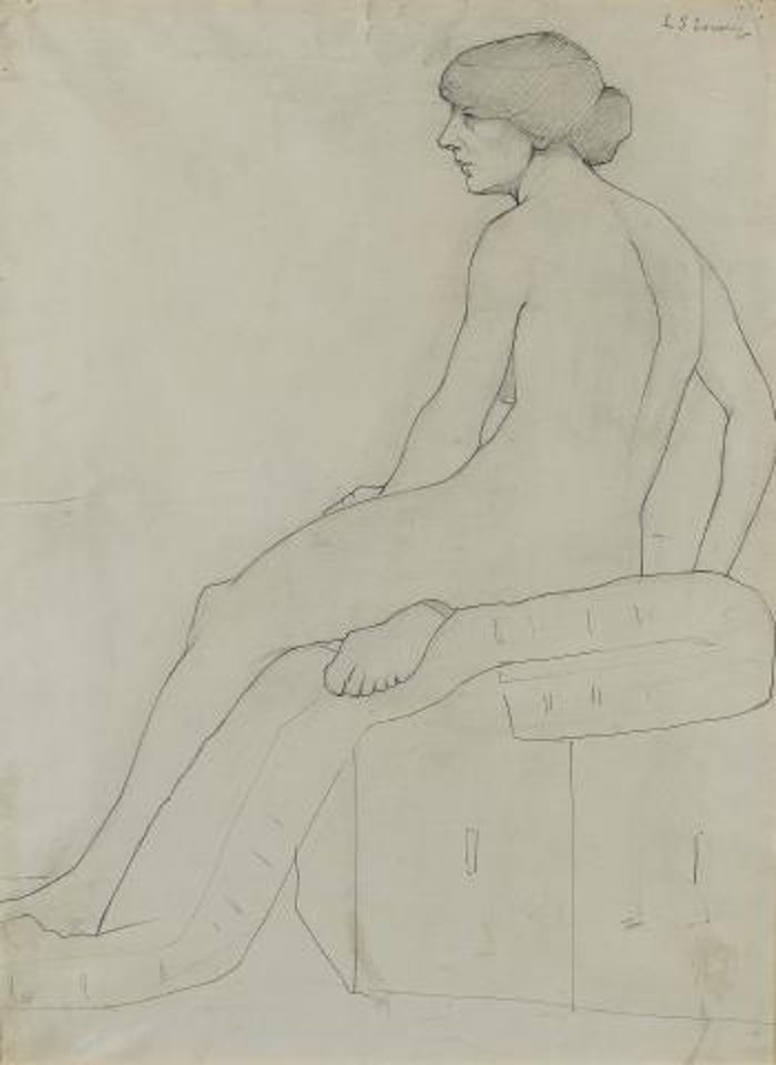 Seated female nude; Portrait bust by Laurence Stephen Lowry