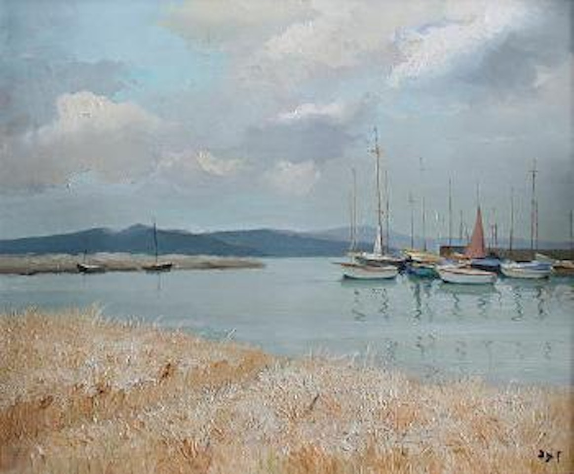 Champs de Ble avec des bateaux et des montagnes by Marcel Dyf