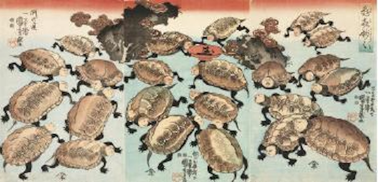 Caricatures of famous actors as terrapins by Utagawa Kuniyoshi