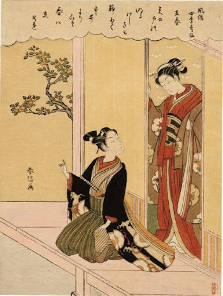 A girl looks down on her young lover by Suzuki Harunobu