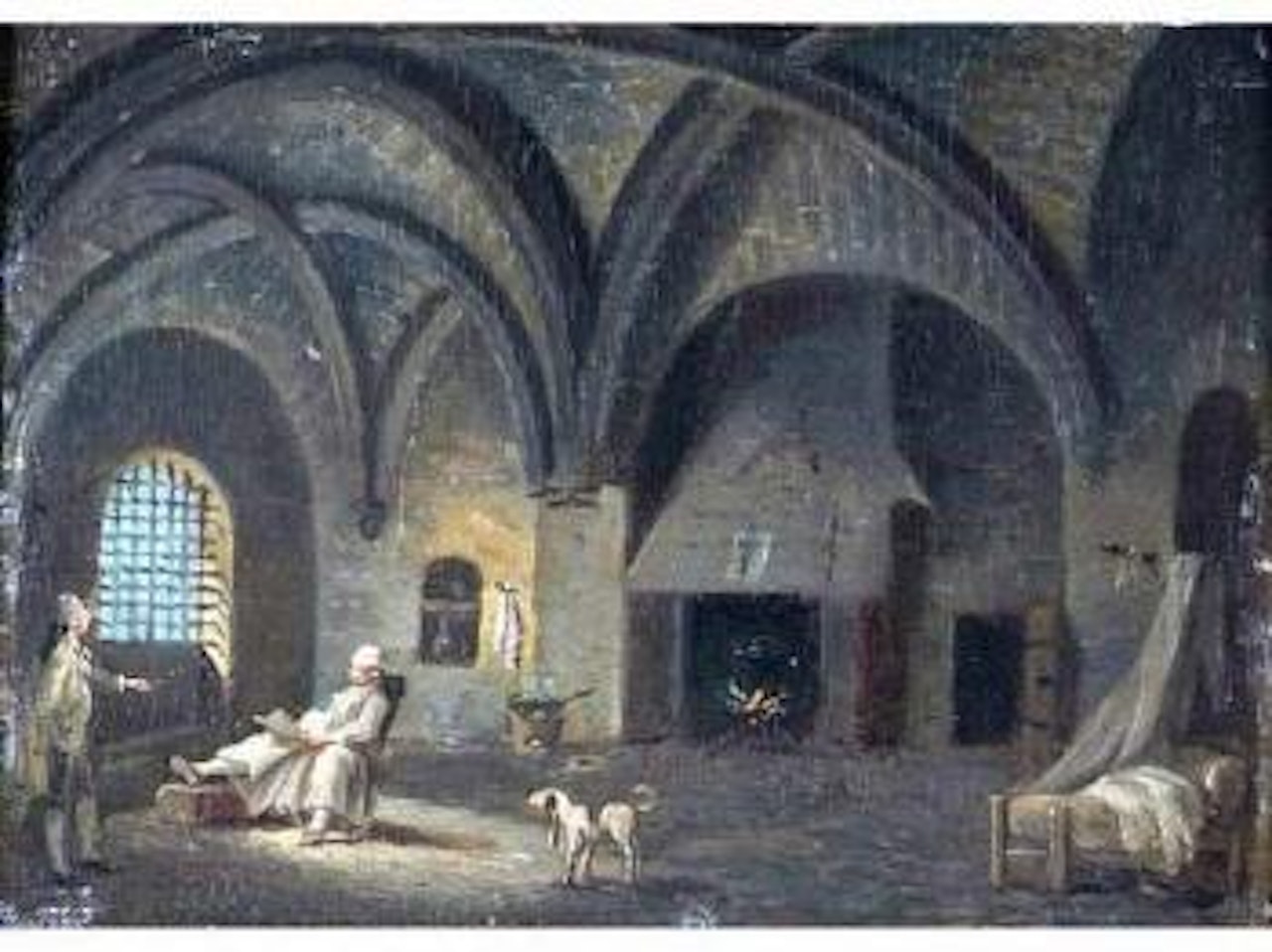 Intérieur de la Conciergerie avec Louis XVI lisant by Pierre Antoine Demachy