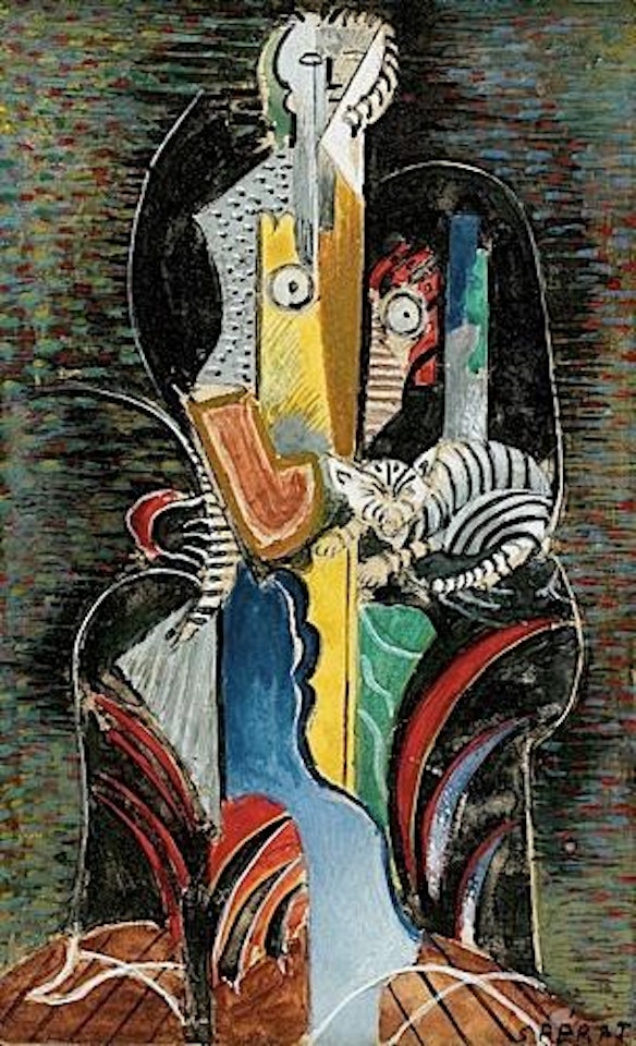 Femme assise au chat tigre by Serge Férat
