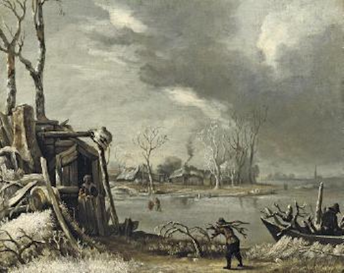 A winter landscape with a faggot-gatherer by Jan Van Kessel The Elder