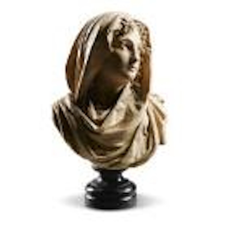 A bust of a young girl wearing a shawl by Albert-Ernest Carrier-Belleuse