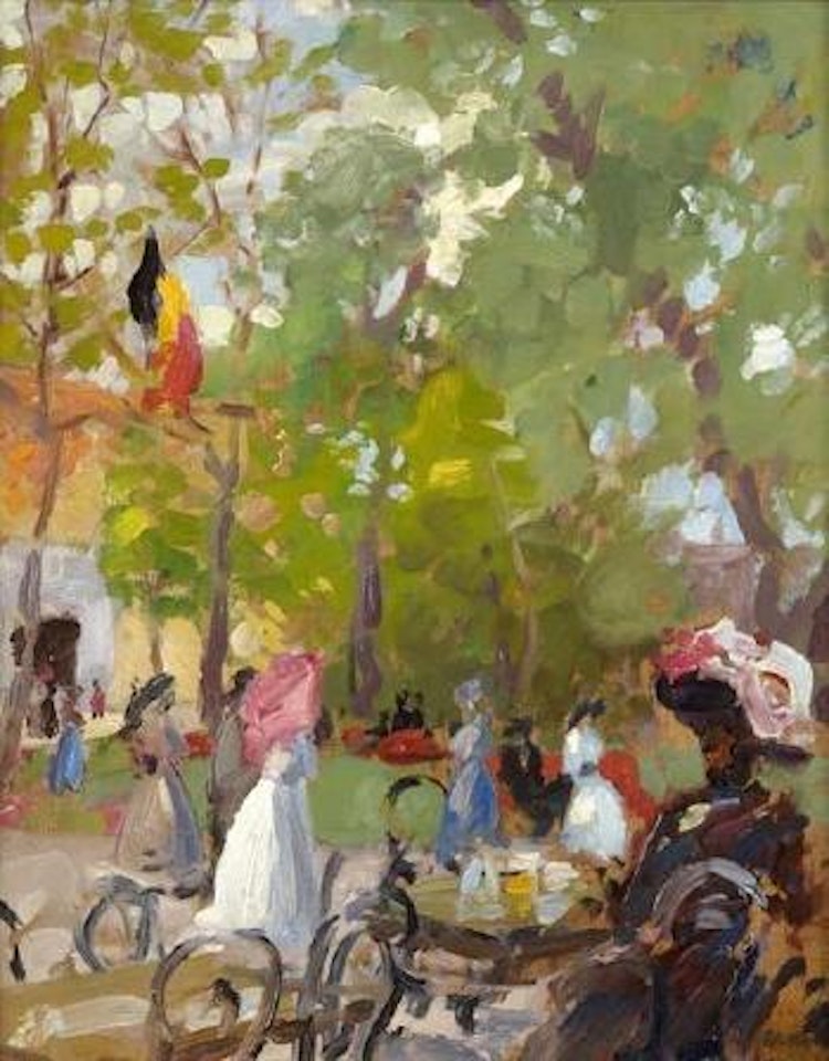 Figures outside the Belgian Pavillion, Venice Biennale by Francis Campbell Boileau Cadell