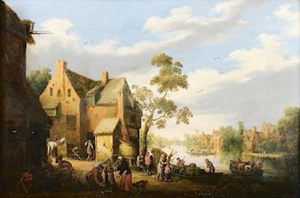Paysage Fluvial anime de personnages by Joost Cornelisz Droochsloot