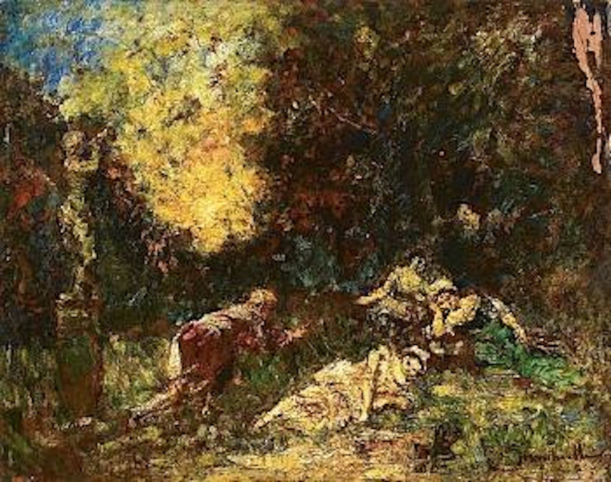 La cueillette des violettes by Adolphe Monticelli