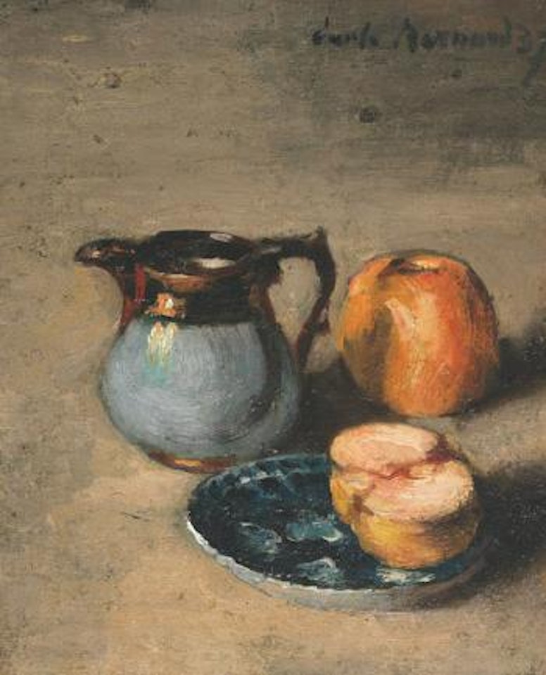 Still life of fruit and lustre ware by Emile Bernard