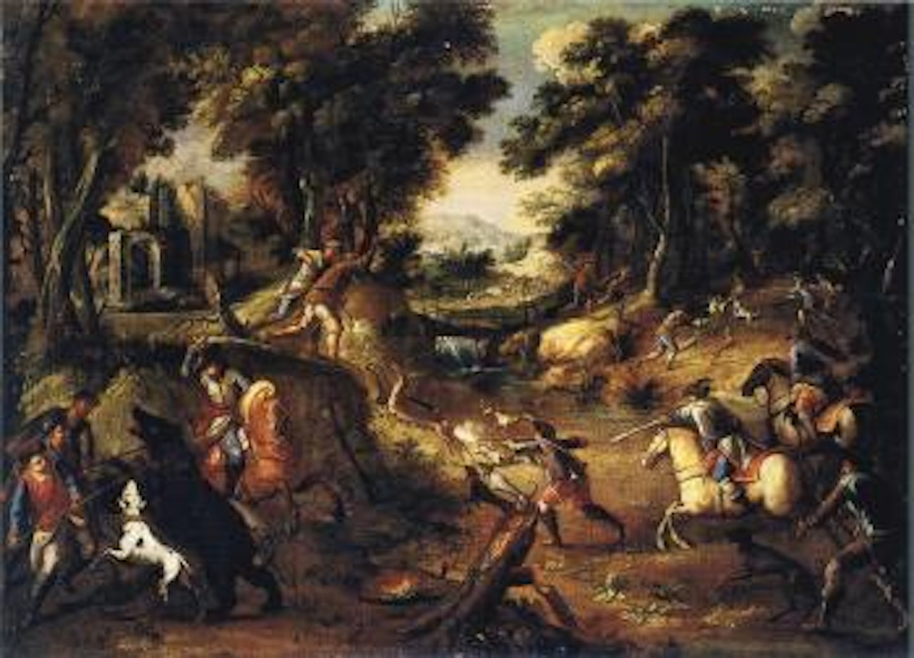 Eine Treibjagd auf Hirschen und Bären by Italian School