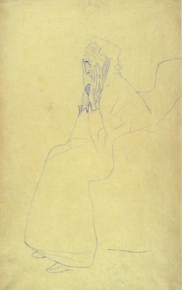 Seated old woman in a profile facing left by Gustav Klimt