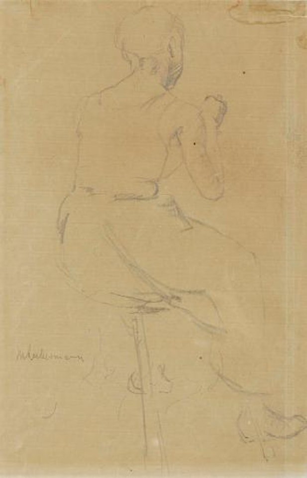 Woman sewing by Max Liebermann