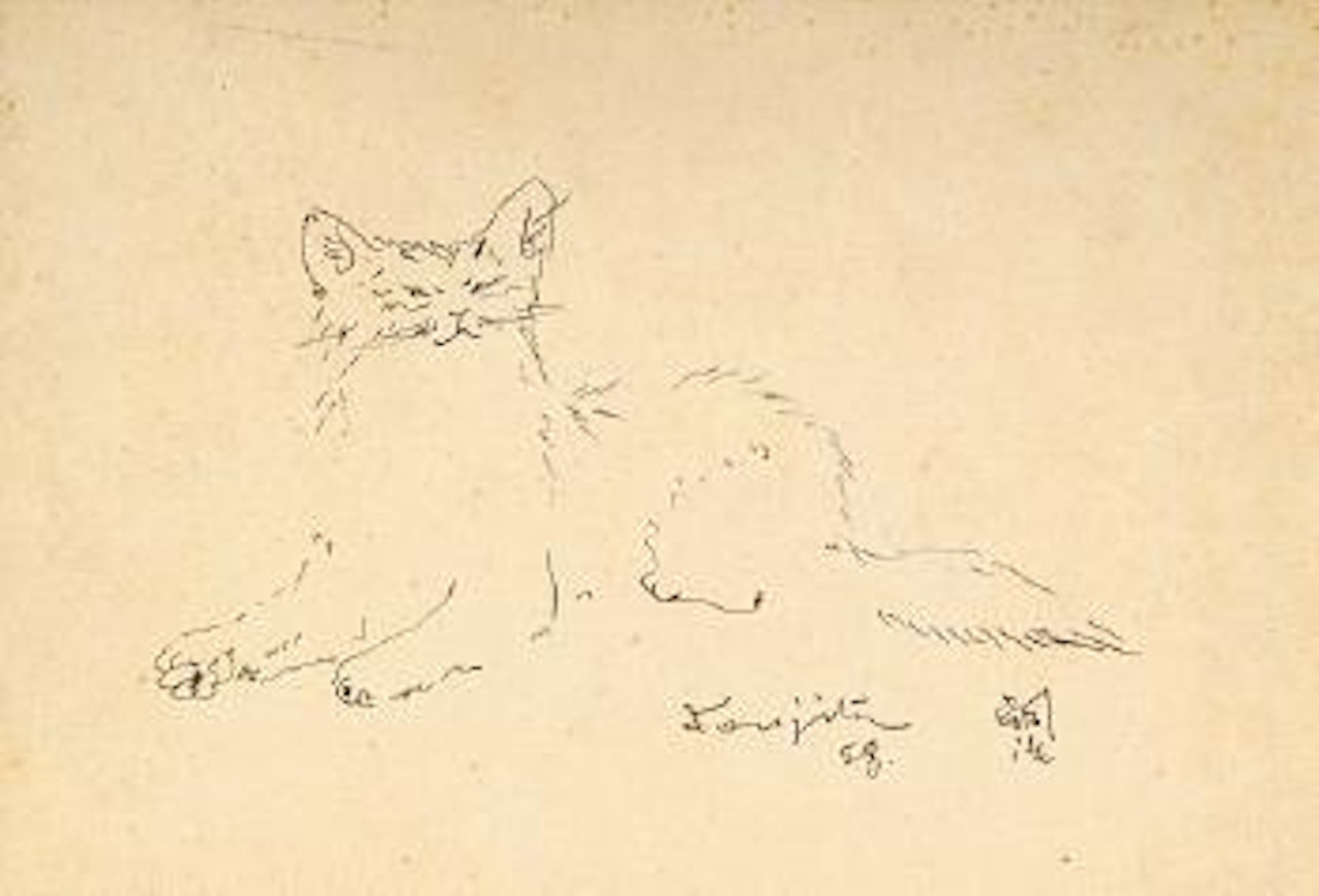 Chat assis by Leonard Tsuguharu Foujita