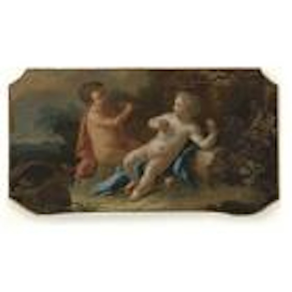 An overdoor painting: Two putti in a landscape by French School