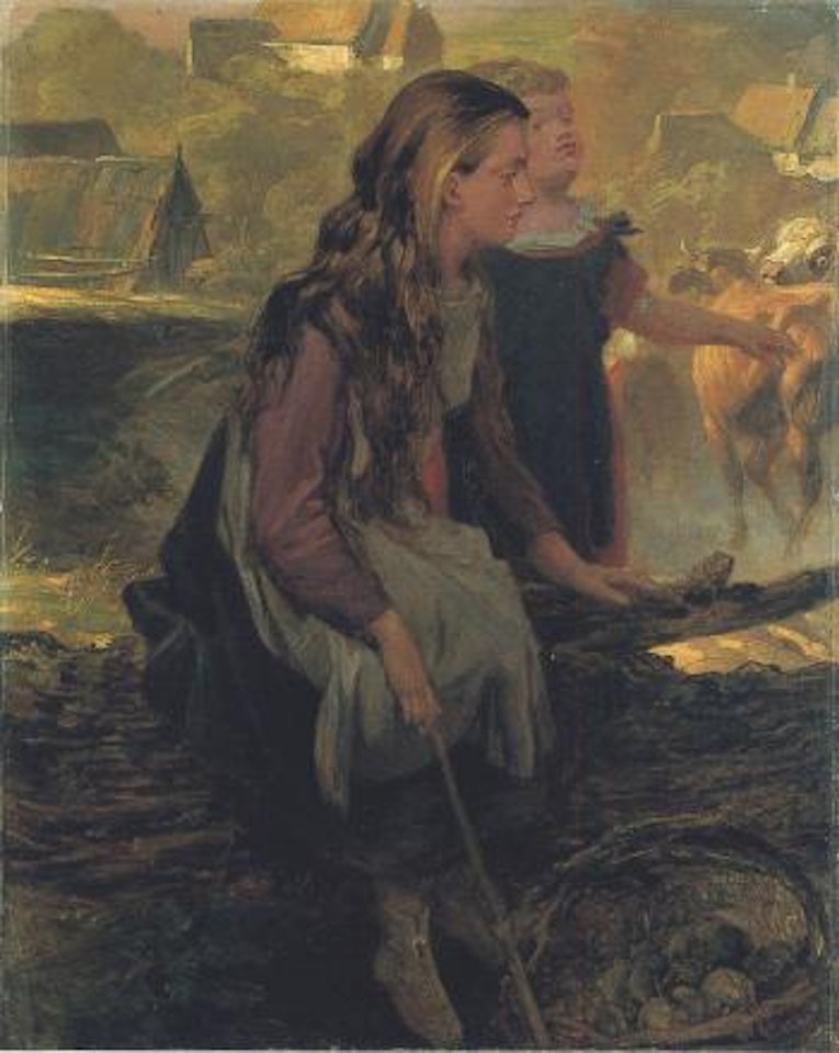 Zwei Kinder am Weidezaun by Christian Friedrich Gille